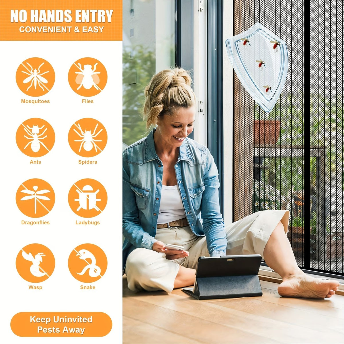 Heavy Duty Magnetic Screen Door - Self-Sealing Mosquito Net, Pet & Kid Friendly, Boho Style