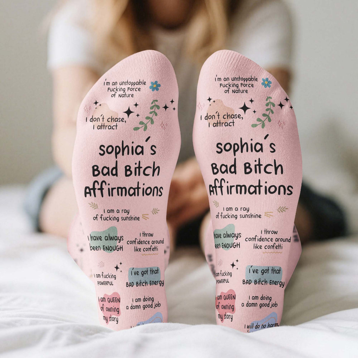 Bad B*tch Affirmations - For Coworkers, Friends, Self Gift - Personalized Socks