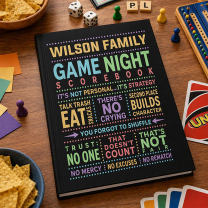 Game Night Scorebook Family, Grandparents & Kids, Couples, Siblings - Personalized Journal