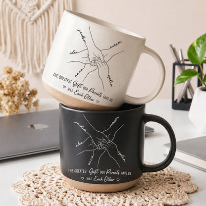 Hands Print Line Art Custom Name Gift For Sibling - Personalized Mug