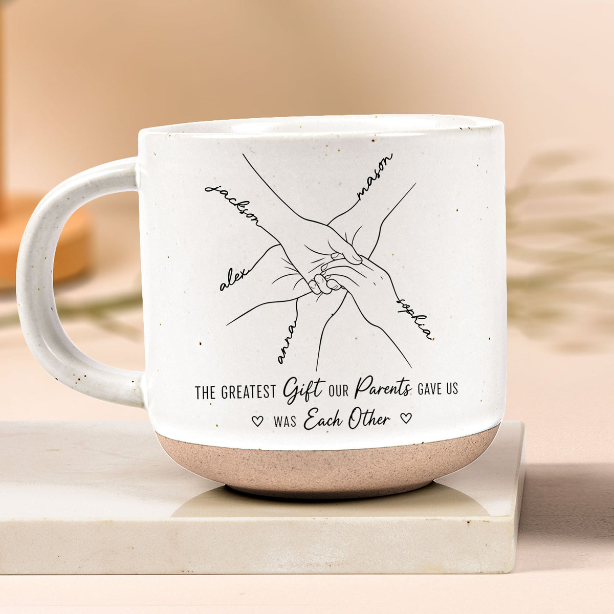 Hands Print Line Art Custom Name Gift For Sibling - Personalized Mug