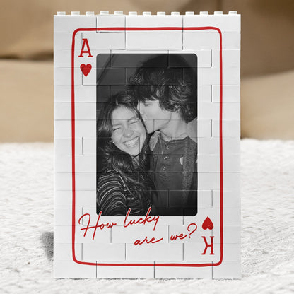 King And Queen Custom Couples Photo How Luck We Are - Personalized Photo Rectangle Building Brick