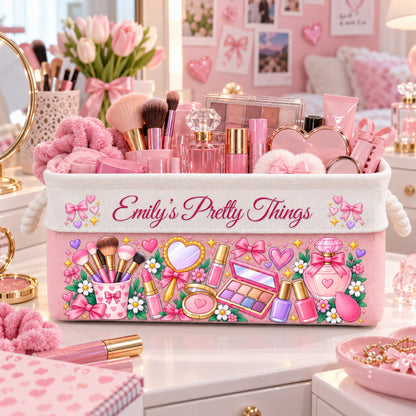 Makeup Storage Basket With Handles For Girls, Daughters, Granddaughters - Personalized Storage Basket