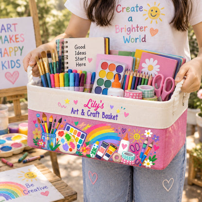 Art Supply Basket For Painting Lover Kids, Grandkids - Personalized Storage Basket