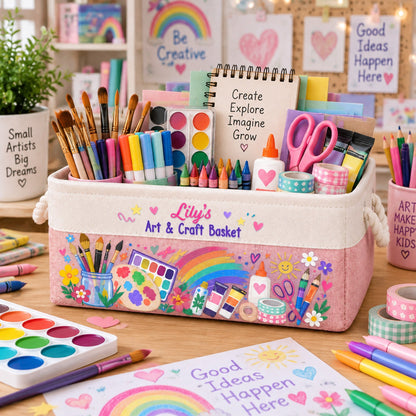 Art Supply Basket For Painting Lover Kids, Grandkids - Personalized Storage Basket