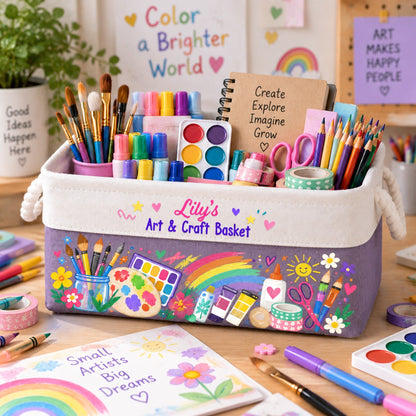Art Supply Basket For Painting Lover Kids, Grandkids - Personalized Storage Basket