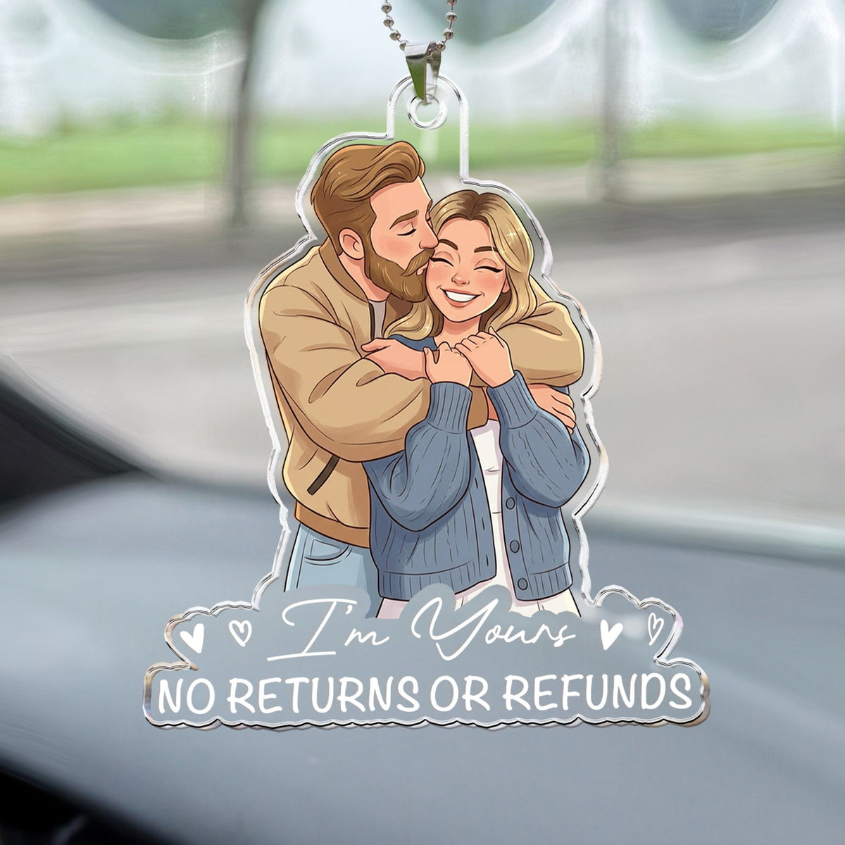 Custom Couple Photo Cartoon Art Gifts For Him, Husband, Boyfriend - Personalized Rear View Mirror Accessory