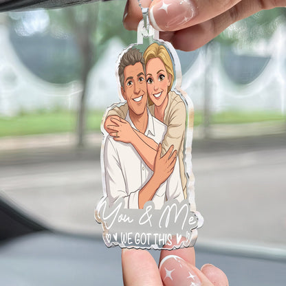 Custom Couple Photo Cartoon Art Gifts For Him, Husband, Boyfriend - Personalized Rear View Mirror Accessory