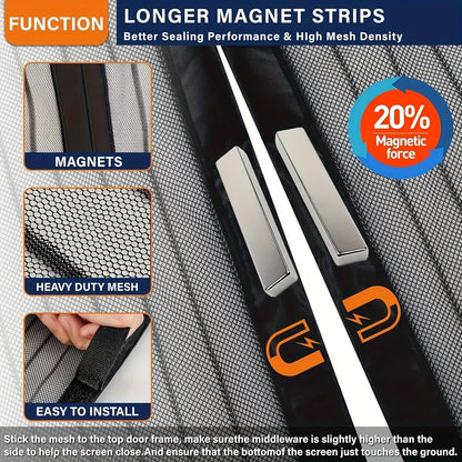 Heavy Duty Magnetic Screen Door - Self-Sealing Mosquito Net, Pet & Kid Friendly, Boho Style