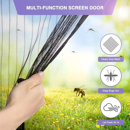 Heavy Duty Magnetic Screen Door - Self-Sealing Mosquito Net, Pet & Kid Friendly, Boho Style